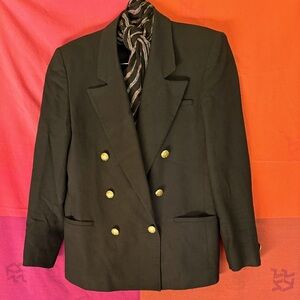 Vintage Black Wool Double-Breasted Blazer Sz 8